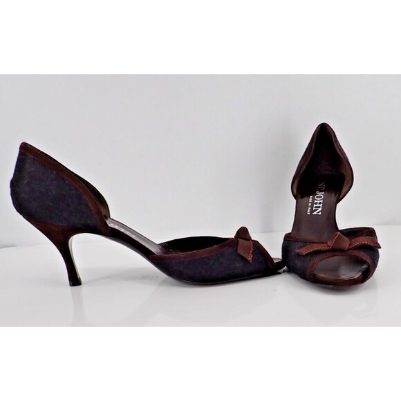 ST. JOHN Women's Leather Peep-toe Bow Pump Size 6.5B Shoe Made in Italy 2 Tone - Picture 6 of 13